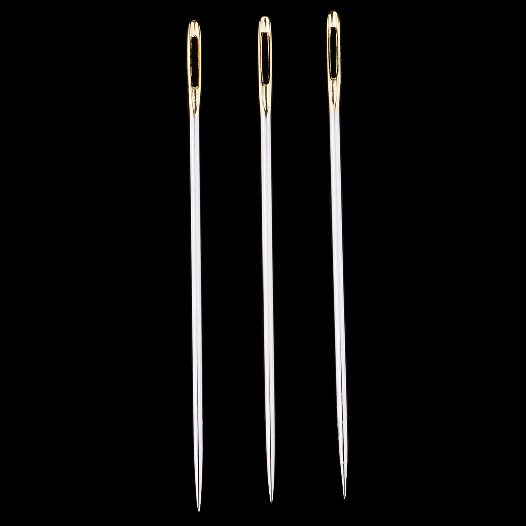 3 Pieces Extra Long Large Eye Stitching Needles, Steel, Embroidery & Darners Tool, Easy Thread Hand Sewing Needle