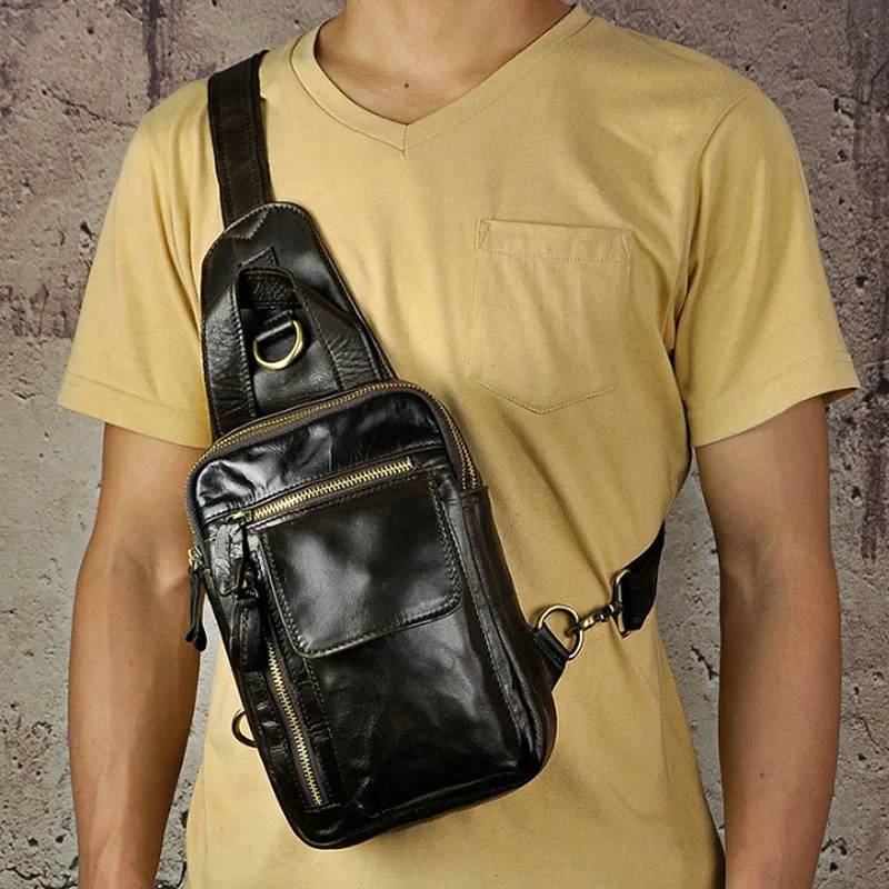

Men Oil wax Genuine Leather First Layer Cowhide Vintage Riding Sling Chest Bag Travel Crossbody Pack Handbag DropShipping