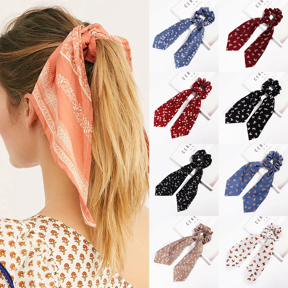 Летняя мода Boho Ponytail шарф эластичная веревка для волос для женщин Галстуки для волос резинки для волос лента для волос с цветочным принтом