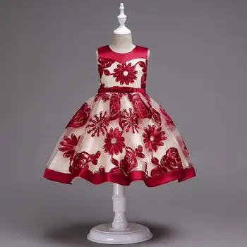 

2019 Kids Girls Mesh Princess Party Dress Children Embroidery Flower Wedding Formal Prom Gowns Teens Girls Bowknot Vestidos Q214