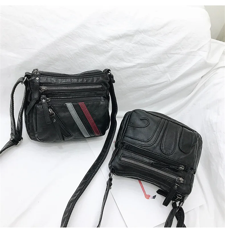 High Quality Mini Black Bag Women Very Soft Washed PU Leather Female Purses and Handbag Lady Small Messenger Bag for