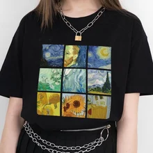 Starqueen-JBH 1 Uds. Rosa amarillo negro arte impreso pintura al óleo mujeres Van Gogh pintura Vintage camiseta Tumblr Grunge estético