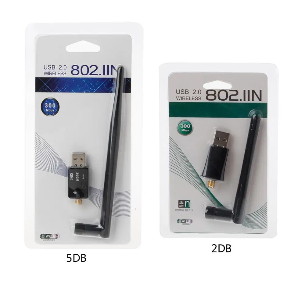 

Mini USB Wifi Adapter 300Mbps 2dB 5dB Antenna Network Lan Card PC Wi-fi Receiver Wireless 802.11b/n/g High Speed Wifi Adaptador