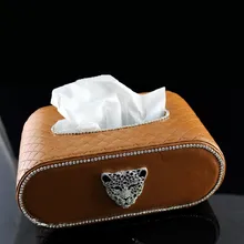 Овальный Кожаный Автомобильный тканевый ящик с леопардовой головкой, 4 цвета, подлокотник приборной панели, крышка туалетной бумаги, коробка для салфеток, авто аксессуары для интерьера