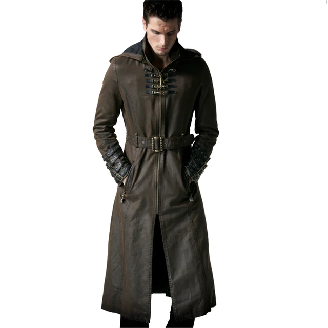 Steampunk Gothic Fashion Men Coffee Dark Twill Long Coat