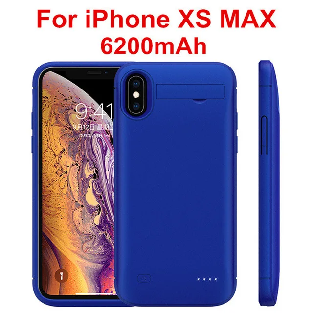 6200 мАч Расширенный чехол для аккумулятора телефона для iPhone xs/xr Внешний чехол для зарядки аккумулятора для iPhone x/xs max портативный аккумулятор - Цвет: Blue For XS Max