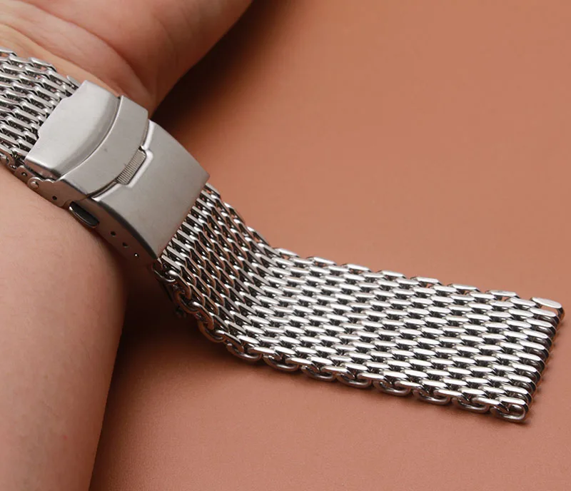 

Promotion Stainless Watchband Loose mesh watches bracelets 18mm 20mm 22mm 24mm High quality Watch strap safety Buckle deployment