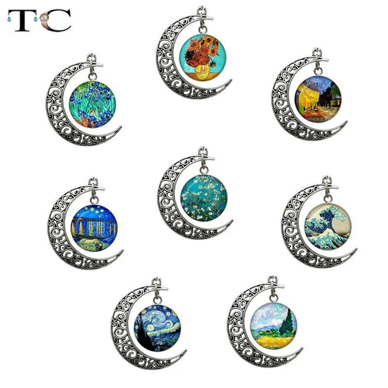 

Fashion 2019 Night Pendant, Starry Night Necklace, Vincent van Gogh Pendant Silver Vintage Necklace Best Friends Gift