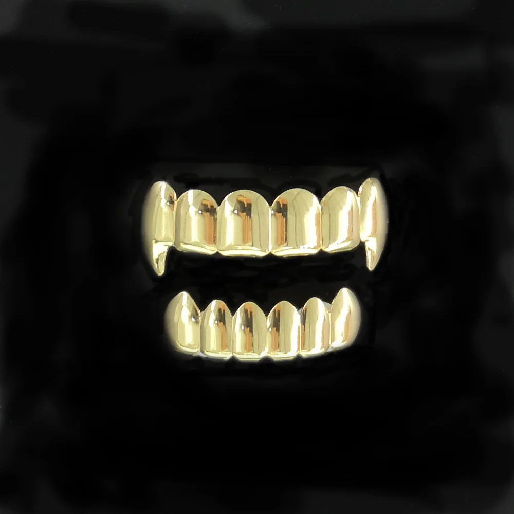 Хип-хоп золотые и серебряные зубья верхние и нижние грили зубные рот Панк зубы шапки Косплей вечерние FakeTooth набор рэппер ювелирные изделия подарок Горячая Распродажа - Окраска металла: A