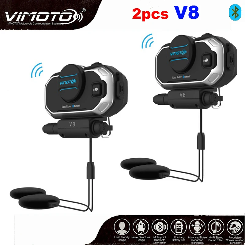 Цена Английский 850 мАч 2 шт. Vimoto V8 шлем Bluetooth домофон мотоцикл стерео BT гарнитура наушники для мобильного телефона font b gps b font 2 способ радио