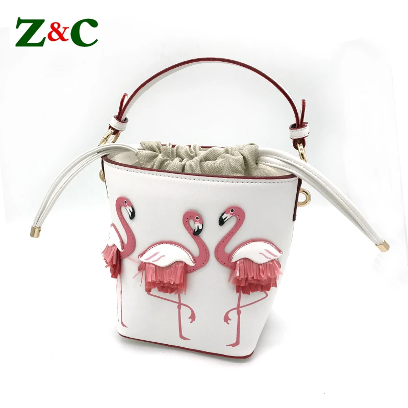 

2018 New Fashion Embroidery Flamingo Women Bucket Ladies Casual Simple Shoulder Messenger Bags Famous Design Purses and Handbags