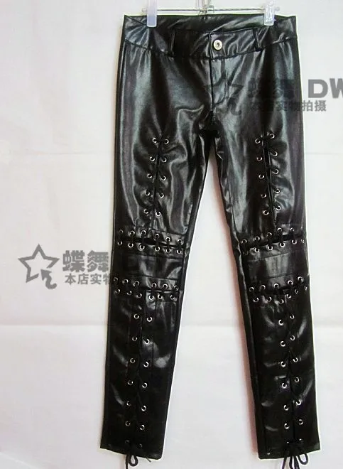Новый женский кожаный Штаны DS костюм в стиле панк-рок Сексуальный Повязку Кожаные Мотоциклетные Штаны плотный Low-брюки с высокой талией