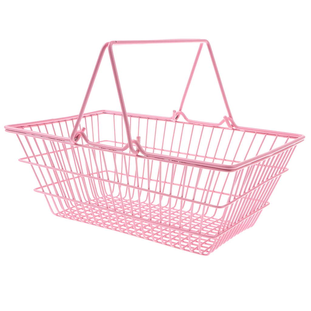 2pcs Kids Mini Metal Supermarket Shopping Basket For Kitchen Fruit Vegetable Food Grocery Storage Pretend Play Tools Toy Gifts