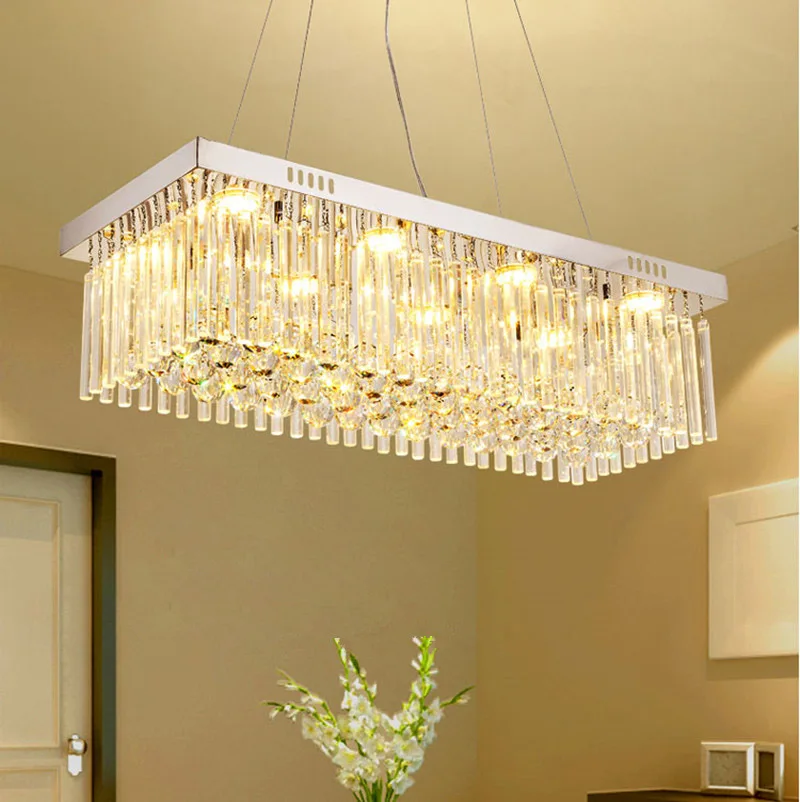 

Rectangle Crystal Chandelier Light Fitting Crystal Lustre Ceiling Suspension Lamp for Dining Room Bedroom