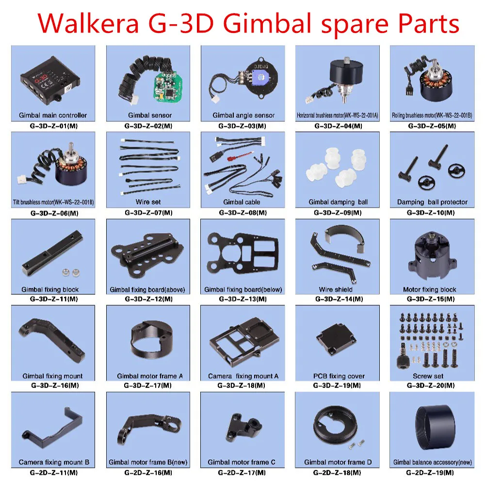 

Walkera G-3D Gimbal Spare Parts Controller sensor motor Cable Damping ball Fixed block Fixing frame Motor frame Screw etc