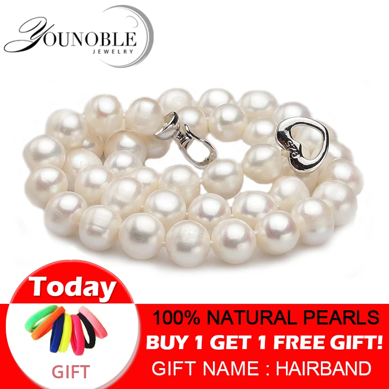 Wedding Real Freshwater Round Pearl Necklaces Women,White Big Natural Pearl Choker Necklace 925 Silver Jewelry Anniversary Gift