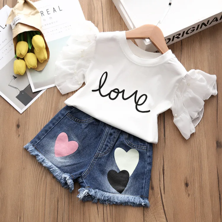 Alice/лето, года, детские джинсы+ футболки детская одежда новые детские шорты из двух предметов