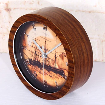 

Nautical Era European Retro Sailing Lazy Table Watches Alarm Clock For Bedroom Office Home Decor Creative Wood Alarm Clock