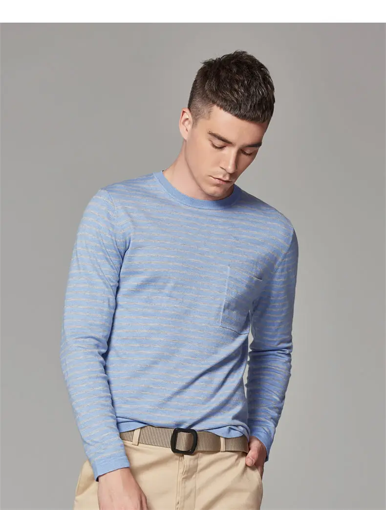 4Color Autumn Sweater Shirt Men Crew O Neck Male Sweater Pullovers Striped Pocket Pattern 2018 Spring Winter Knitwear Brand Muls-03
