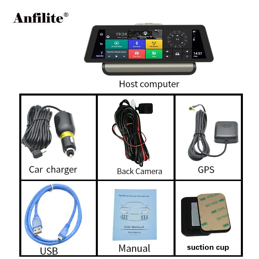 Anfilite 10 шт. 1" сенсорный экран 4G Автомобильный видеорегистратор с двойным объективом Android 5,1 DVR камера gps Navi WiFi BT ADAS рекордер монитор парковки