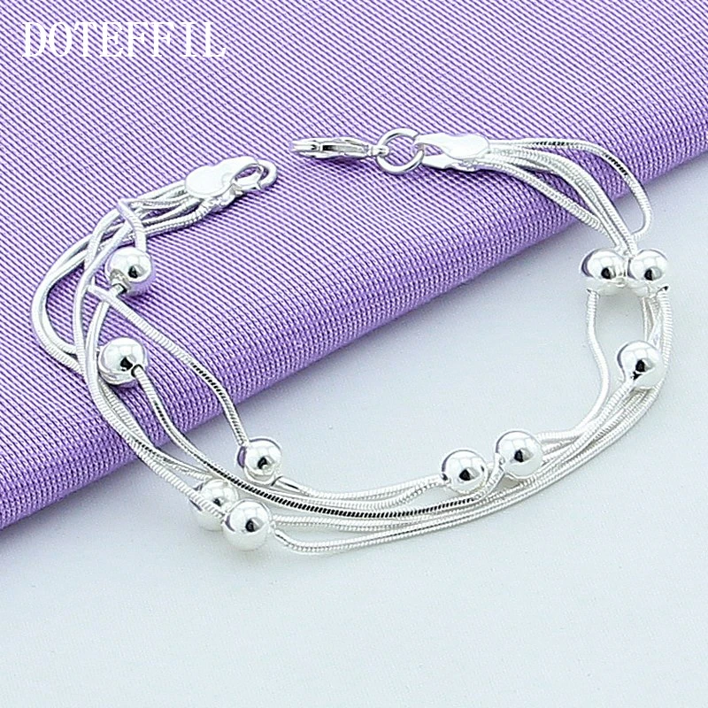 DOTEFFIL 925 Sterling Silver Five Snake Chain Bracelet Smooth Bead Silver Bracelet Fashion Women Wedding Engagement Jewelry - Image 3