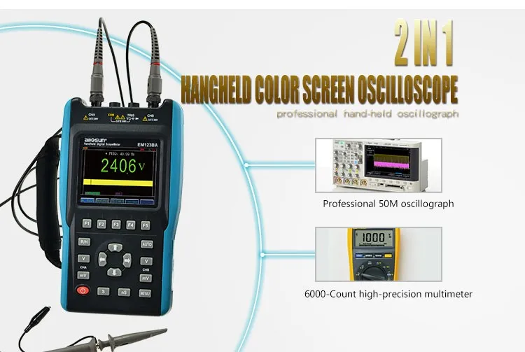 All-Sun EM1230 2in1 Handheld Oscilloscope 2 Channels with Screen Scope Digital Multimeter DMM Meter