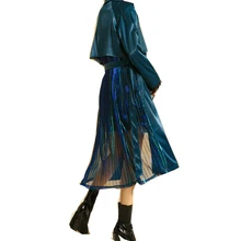 Новейшая мода, плиссированные Женские плащи в стиле пэчворк, осень, длинный рукав, шнуровка на талии, Повседневная Женская ветровка gx1253