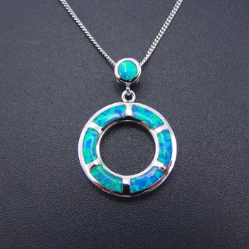 

Women jewlery Blue Opal pendants Fine 100% 925 Sterling Silver necklaces Blue Fire Round Opal pendant Necklace with Chain