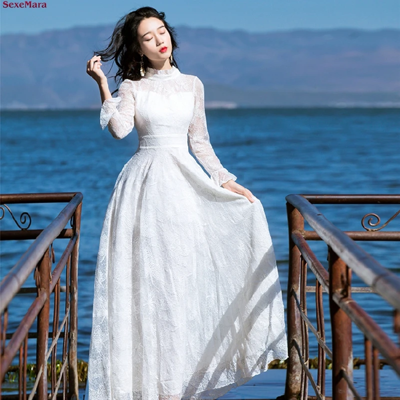 

SexeMara fashion The New Lace perspective Speaker sleeve Vacation dress Free shipping