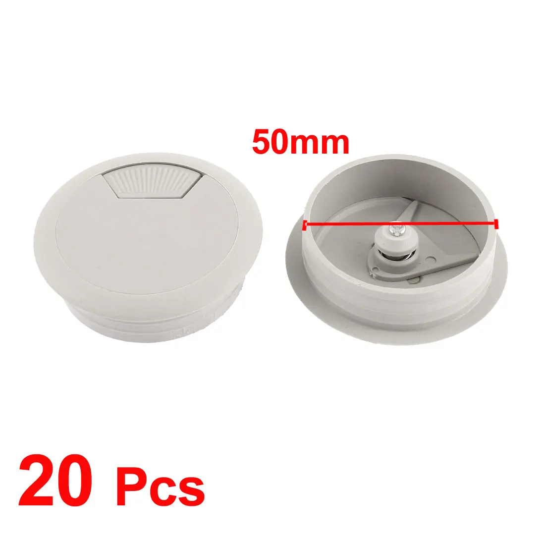 Computer PC Desk Plastic Round Grommet Wire Cable Hole Cover Gray 50mm Dia 20pcs