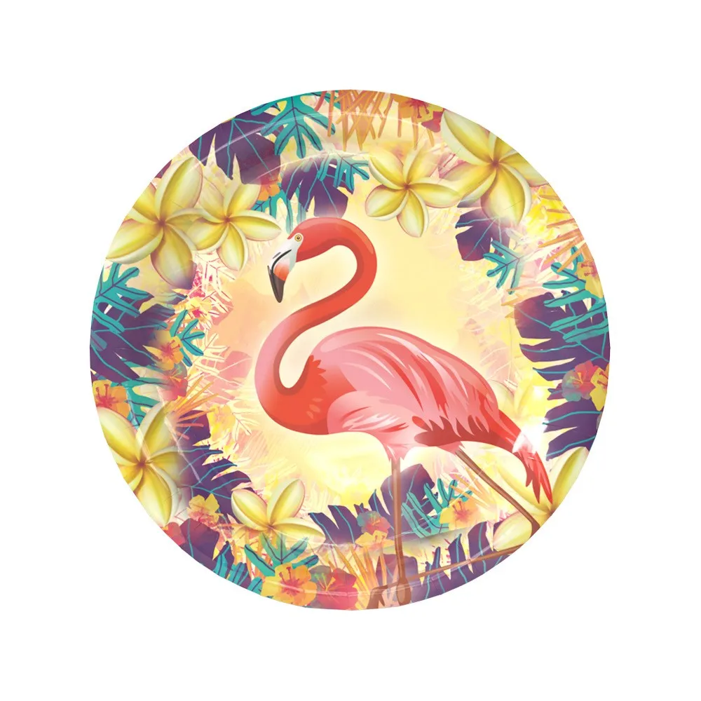 Детский набор для украшения дня рождения с изображением фламинго для вечеринки в честь Дня Рождения, принадлежности для вечеринки в честь Дня Рождения, Детские вечерние украшения - Цвет: plate 7inch