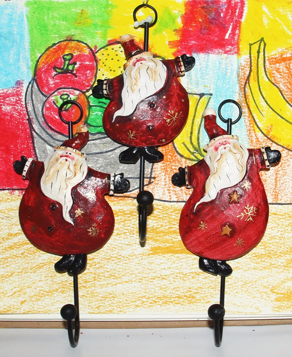

3-Pack Creative Wrought Iron Wall Hooks Coat / Key / Hat / Cloth / Towel Wall Hanger Santa Hooks Christmas Gifts