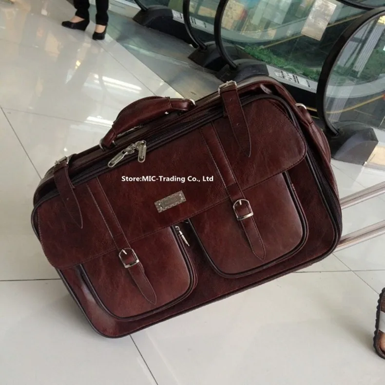 Чехол на колесиках высокого качества, чехол для чемодана из искусственной кожи, винтажный чемодан, коричневая кожаная сумка