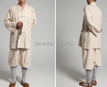 

UNISEX beige high-grade linen&cotton Buddhist Monks suits kung fu uniforms Buddhism lay meditation zen shaolin monk clothing