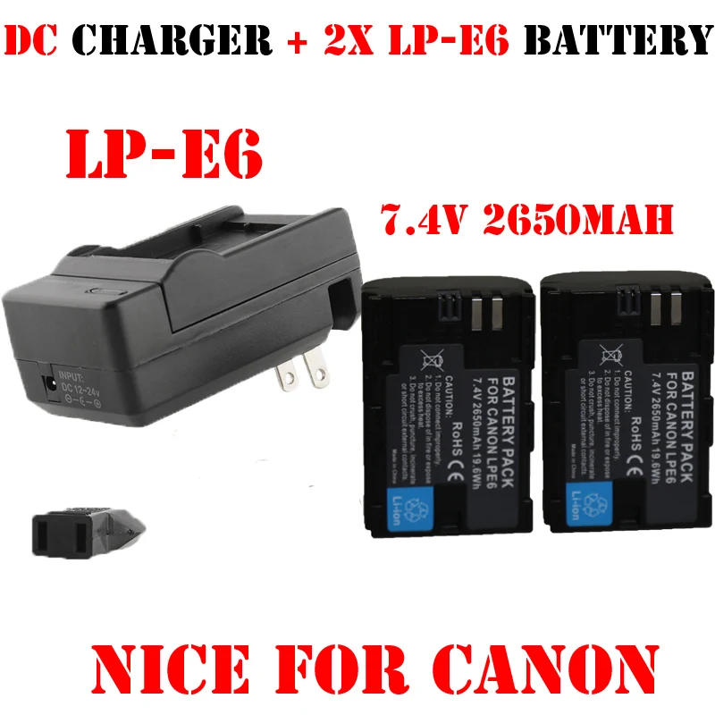 2x2650  bateria  LP-E6 LPE6 LP E6  +    Canon DSLR EOS 60D 70D 6D 7D 5D Mark II III  