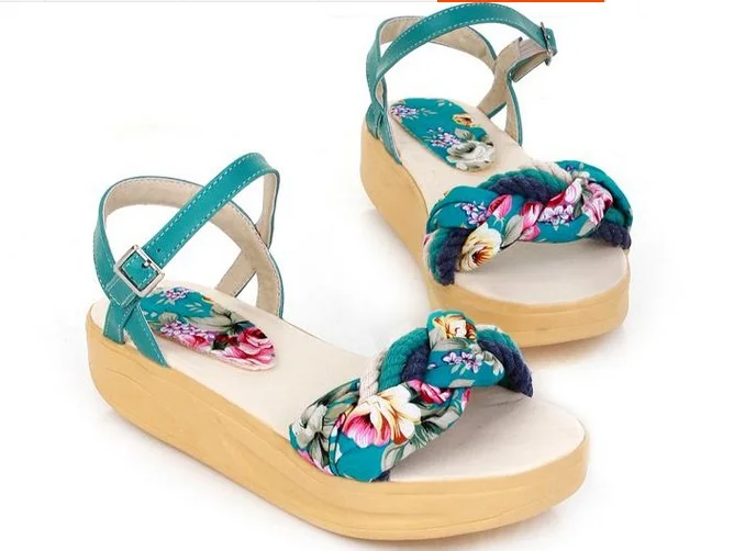 Tessitura 12 Della beige black Infradito Il Più Sandali Pompe Caviglia Delle Avvolgere Blue Piattaforma Cuneo Floreale Buckle Modo Strap Signore Us11 Stampato Formato Di Donne nwqz6fTq