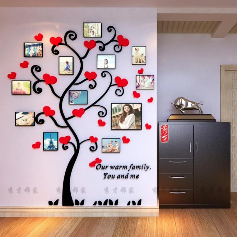 창조적 인 아이 DIY 3D 스티커 로맨틱 사랑 나무 사진 프레임 벽 거실 스테레오 트리 레스토랑 TV 홈 장식 벽 스티커