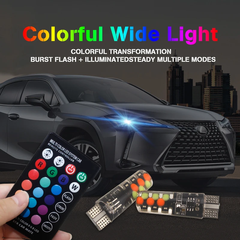 2 шт. Led W5W T10 RGB зазор свет новый универсальный автомобиль COB 12SMDs красочные