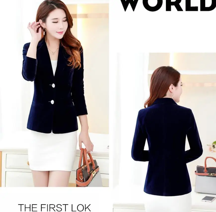 Spring autumn Fashion Velvet Blazer Jacket Women Warm Ladies Blazer Coat slim small suit plus size 3XL