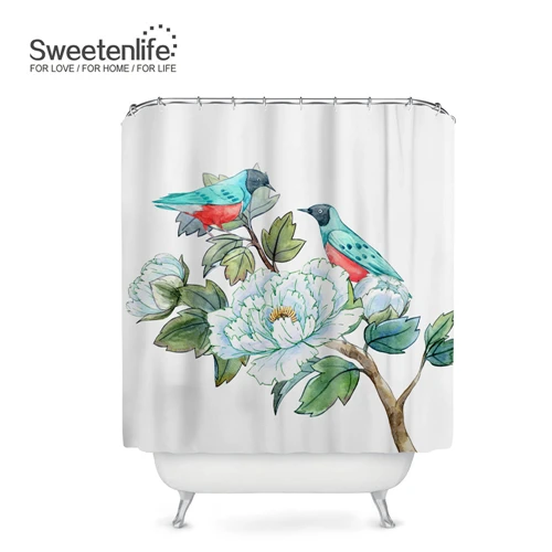 Sweetenlife 180x180 см с рисунком птиц и цветов, занавески для ванной, высокое качество, занавески для душа, экологичные, водонепроницаемые занавески, 12 крючков - Цвет: SL0024