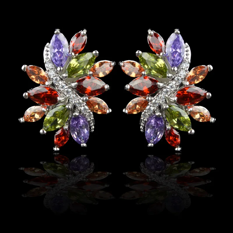 

Multicolor AAA Cubic Zirconia clip on earrings for women,without piercing design no hole ear clip,high quality fashion jewelry