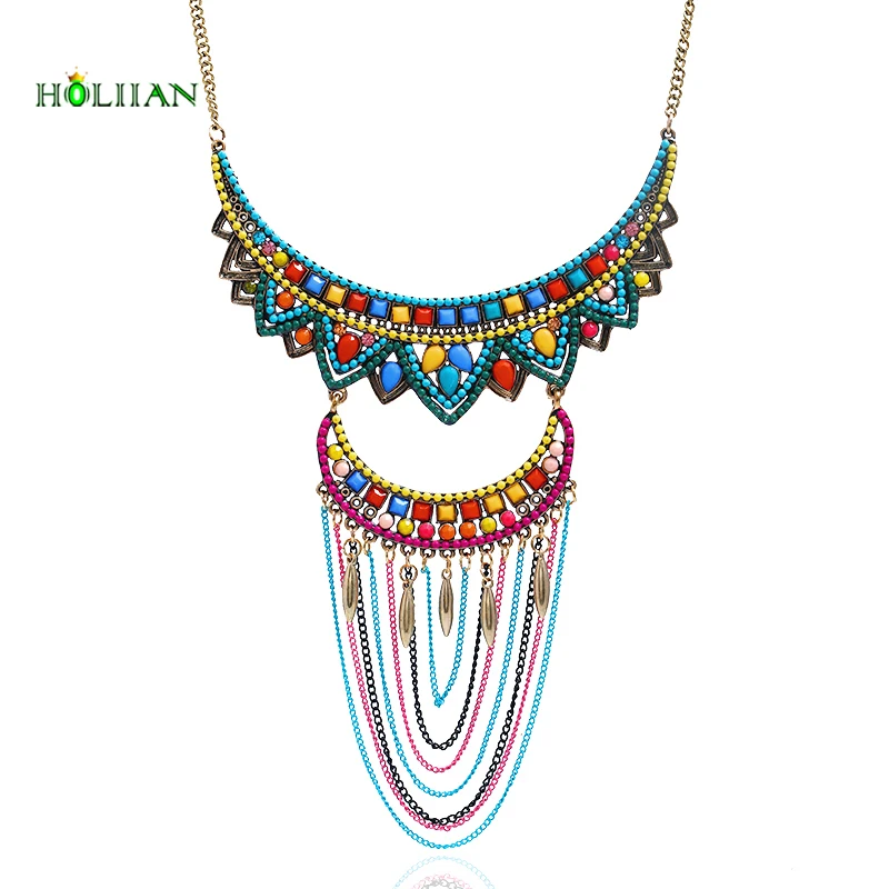 Женское винтажное ожерелье с кисточками boho mltilayer золотое покрытие Пляжное
