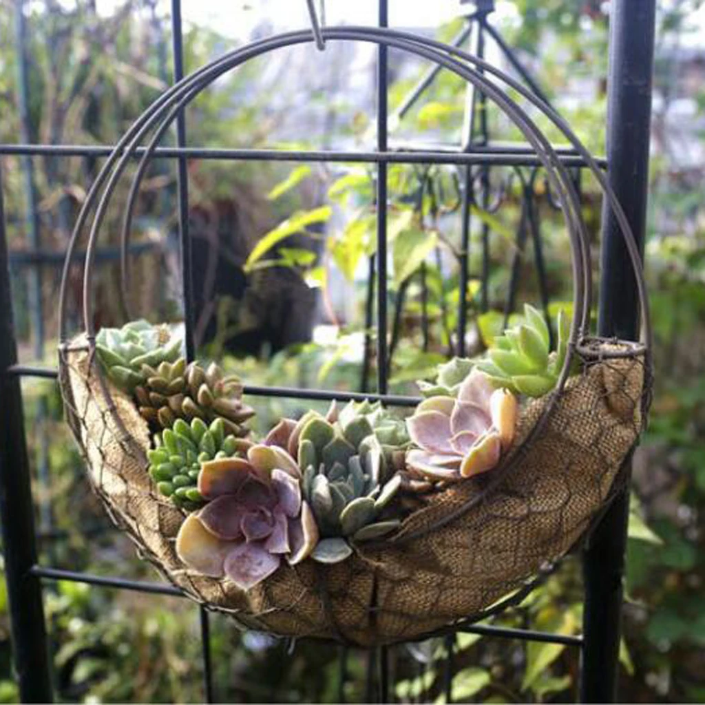 MagiDeal 28cm Retro Iron Moon Shape Succulent Pot Metal Hanging Planter Plant Holder Flower Pots for Indoors Gardens Patios