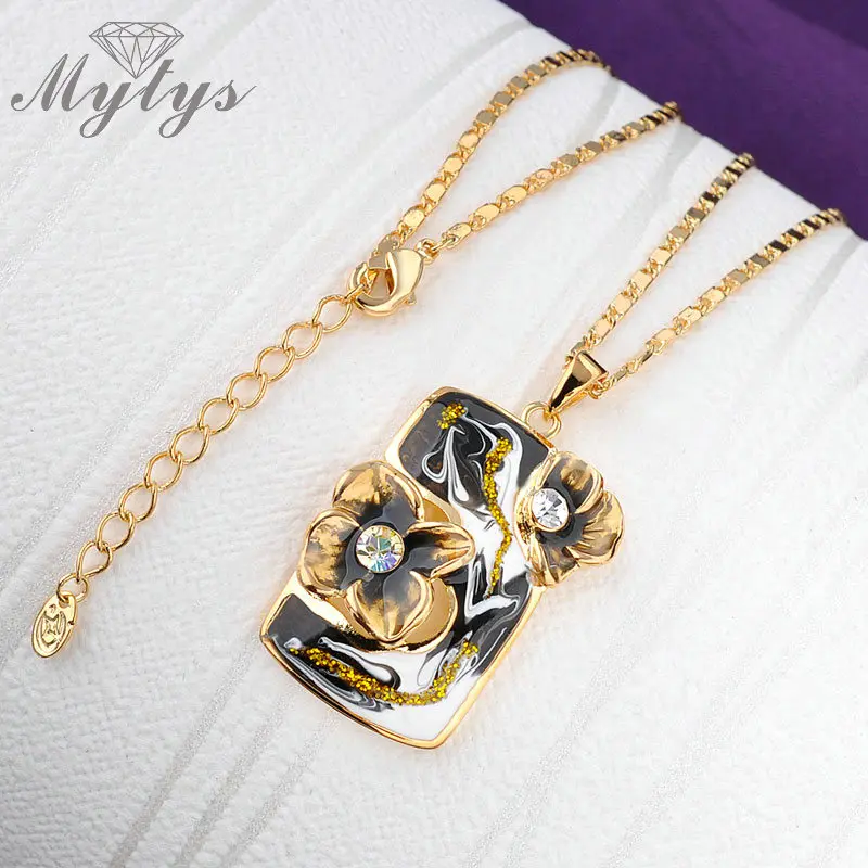 Mytys Высокое качество Ретро Винтаж Эмаль серьги цепочки и ожерелья Ювелирные наборы желтый GP N925