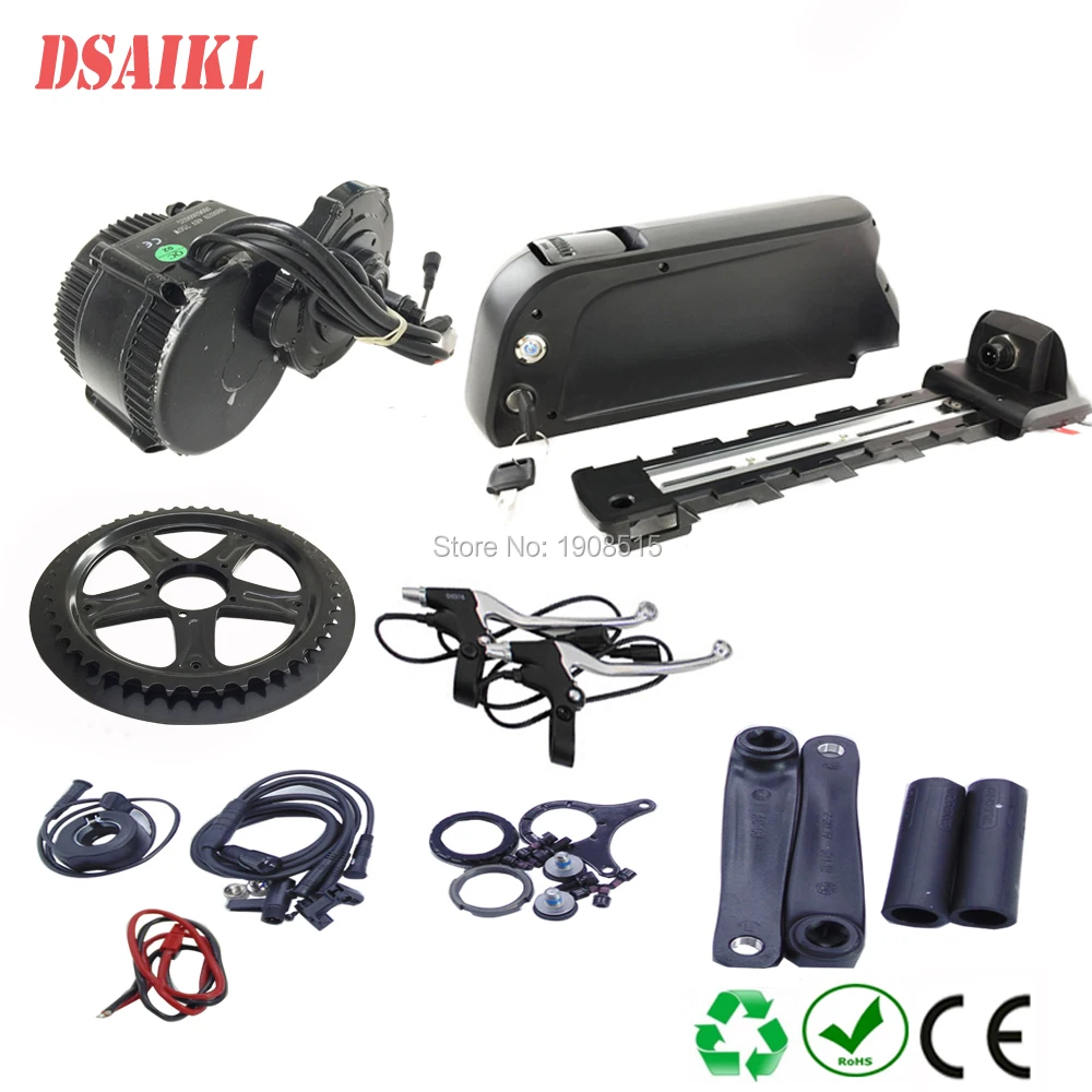 

BB 68MM 100MM 120MM 8Fun 36V 250W mid crank motor kit and down tube 36V 10.4Ah ebike bottle battery pack with 2A charger