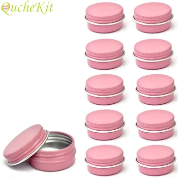 

10g/ml Pink Tin Boxes With Screw Thread Lid Metal Storage Box Mini Tea Jars 10pcs Tin Jars For Cream Lip Balm Makeup Organizer