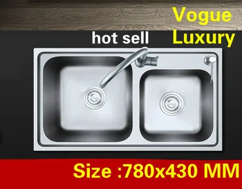Cheap Free Shipping Apartment Kitchen Double Groove Sink Do The Dishes High Quality Food Grade 304 Stainless Steel Hot Sell 78x43 CM