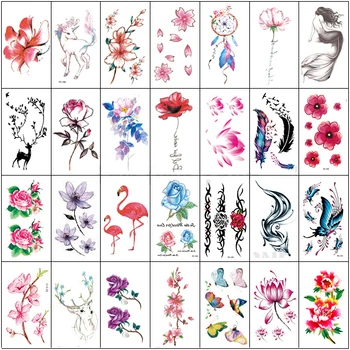 

60pcs/set Temporary Tatoo Flower Cat Dreamcatcher Flamingo Unicorn Letters Fake Tattoo Tatouage Temporaire Femme Waterproof