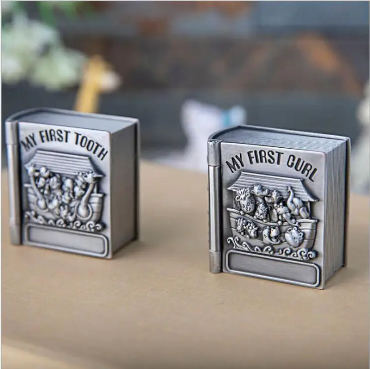 

Europe style 2pcs/ set small metal tin box for baby first tooth and curl metal storage box RY008