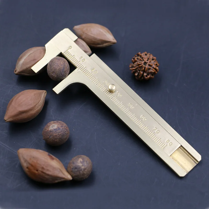 

Mini Brass Caliper Copper Vernier Dual Scale Ruler Portable Pocket Retro Copper Ruler Woodworking Measuring Tools